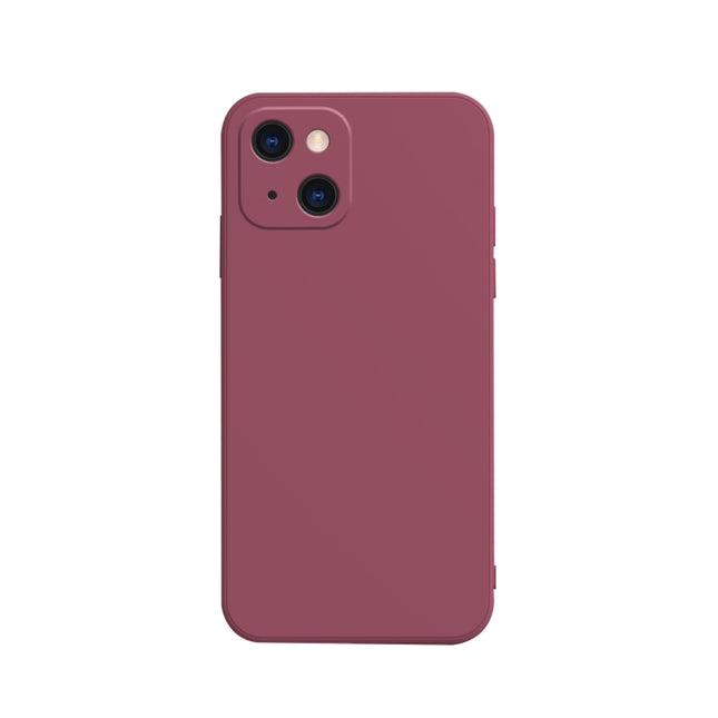 Solid Color Cube Straight Edge Liquid Silicone Case For iPhone 13 mini (Red)-garmade.com