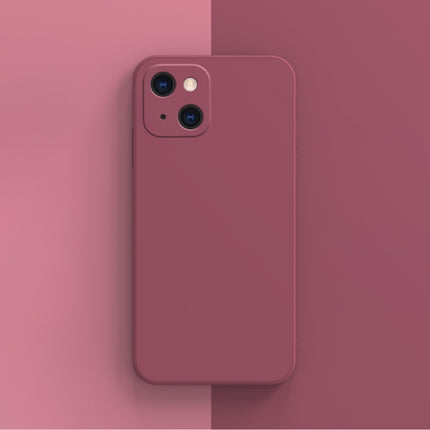 Solid Color Cube Straight Edge Liquid Silicone Case For iPhone 13 mini (Red)-garmade.com
