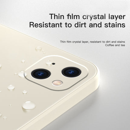 Solid Color Cube Straight Edge Liquid Silicone Lining Flannel Case For iPhone 13 mini(White)-garmade.com
