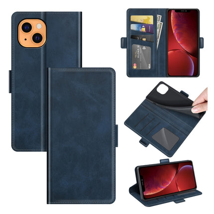 Dual-side Magnetic Buckle Horizontal Flip Leather Case with Holder & Card Slots & Wallet for iPhone 13 mini(Dark Blue)-garmade.com