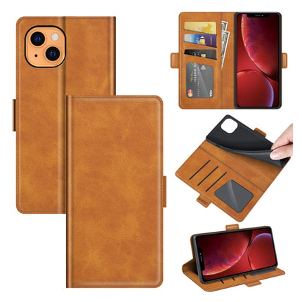 Dual-side Magnetic Buckle Horizontal Flip Leather Case with Holder & Card Slots & Wallet for iPhone 13(Yellow)-garmade.com