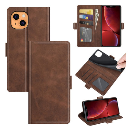 Dual-side Magnetic Buckle Horizontal Flip Leather Case with Holder & Card Slots & Wallet for iPhone 13(Brown)-garmade.com