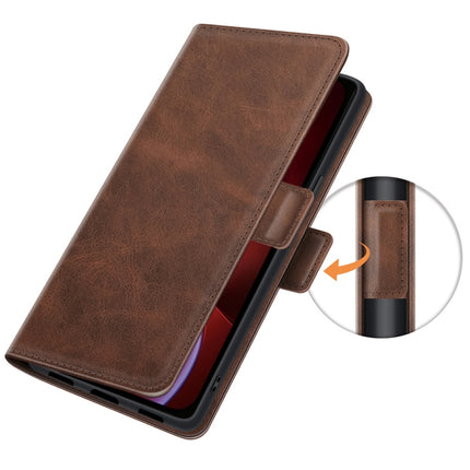 Dual-side Magnetic Buckle Horizontal Flip Leather Case with Holder & Card Slots & Wallet for iPhone 13(Brown)-garmade.com