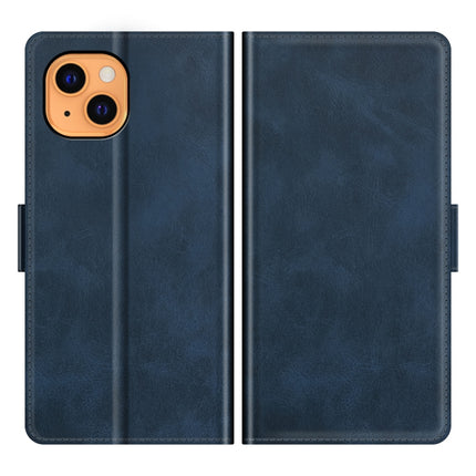 Dual-side Magnetic Buckle Horizontal Flip Leather Case with Holder & Card Slots & Wallet for iPhone 13(Dark Blue)-garmade.com