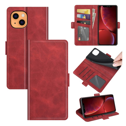 Dual-side Magnetic Buckle Horizontal Flip Leather Case with Holder & Card Slots & Wallet for iPhone 13(Red)-garmade.com