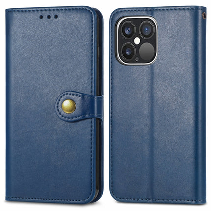 For iPhone 13 Pro Max Solid Color Leather Buckle Phone Case with Lanyard & Photo Frame & Card Slot & Wallet & Stand Function(Blue)-garmade.com