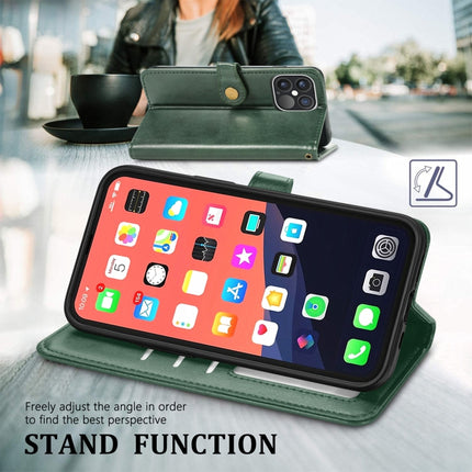 For iPhone 13 Pro Max Solid Color Leather Buckle Phone Case with Lanyard & Photo Frame & Card Slot & Wallet & Stand Function(Green)-garmade.com