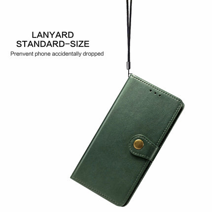 For iPhone 13 Pro Max Solid Color Leather Buckle Phone Case with Lanyard & Photo Frame & Card Slot & Wallet & Stand Function(Green)-garmade.com