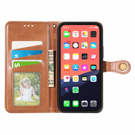 For iPhone 13 Pro Max Solid Color Leather Buckle Phone Case with Lanyard & Photo Frame & Card Slot & Wallet & Stand Function(Brown)-garmade.com