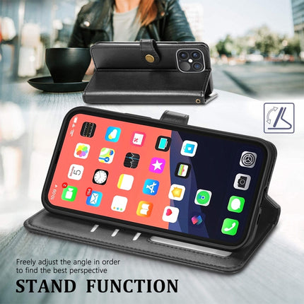 For iPhone 13 Pro Solid Color Leather Buckle Phone Case with Lanyard & Photo Frame & Card Slot & Wallet & Stand Function(Black)-garmade.com