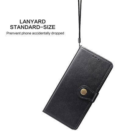 For iPhone 13 Pro Solid Color Leather Buckle Phone Case with Lanyard & Photo Frame & Card Slot & Wallet & Stand Function(Black)-garmade.com