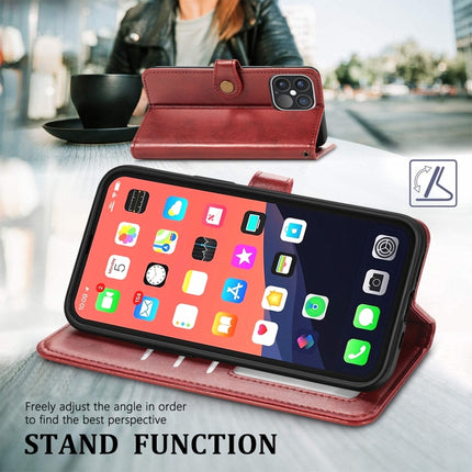 For iPhone 13 Pro Solid Color Leather Buckle Phone Case with Lanyard & Photo Frame & Card Slot & Wallet & Stand Function(Red)-garmade.com