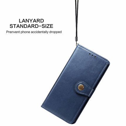 For iPhone 13 Pro Solid Color Leather Buckle Phone Case with Lanyard & Photo Frame & Card Slot & Wallet & Stand Function(Blue)-garmade.com