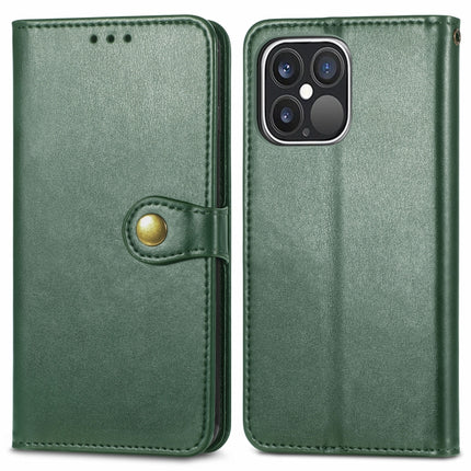 For iPhone 13 Pro Solid Color Leather Buckle Phone Case with Lanyard & Photo Frame & Card Slot & Wallet & Stand Function(Green)-garmade.com