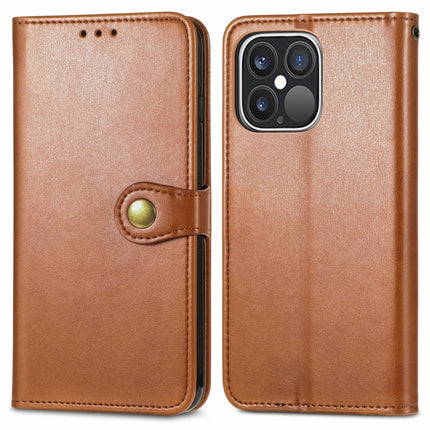 For iPhone 13 Pro Solid Color Leather Buckle Phone Case with Lanyard & Photo Frame & Card Slot & Wallet & Stand Function(Brown)-garmade.com