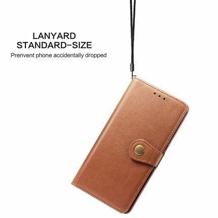 For iPhone 13 Pro Solid Color Leather Buckle Phone Case with Lanyard & Photo Frame & Card Slot & Wallet & Stand Function(Brown)-garmade.com