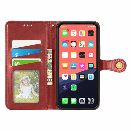 For iPhone 13 Solid Color Leather Buckle Phone Case with Lanyard & Photo Frame & Card Slot & Wallet & Stand Function(Red)-garmade.com