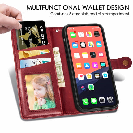 For iPhone 13 Solid Color Leather Buckle Phone Case with Lanyard & Photo Frame & Card Slot & Wallet & Stand Function(Red)-garmade.com