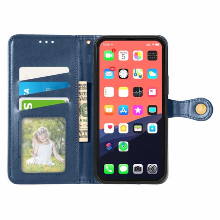 For iPhone 13 Solid Color Leather Buckle Phone Case with Lanyard & Photo Frame & Card Slot & Wallet & Stand Function(Blue)-garmade.com