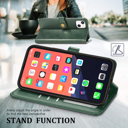 For iPhone 13 Solid Color Leather Buckle Phone Case with Lanyard & Photo Frame & Card Slot & Wallet & Stand Function(Green)-garmade.com