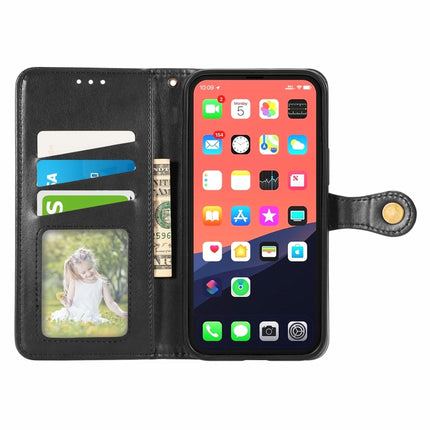 For iPhone 13 mini Solid Color Leather Buckle Phone Case with Lanyard & Photo Frame & Card Slot & Wallet & Stand Function(Black)-garmade.com