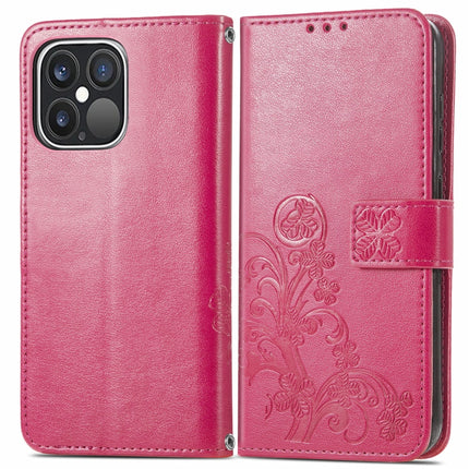 For iPhone 13 Pro Max Four-leaf Clover Clasp Embossed Buckle Mobile Phone Protection Leather Case with Lanyard & Card Slot & Wallet & Bracket Function(Magenta)-garmade.com