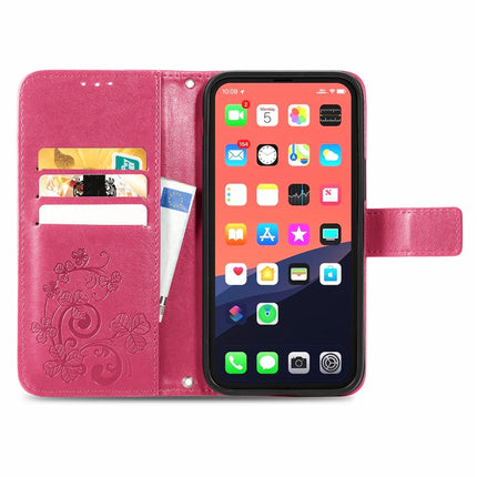 For iPhone 13 Pro Four-leaf Clover Clasp Embossed Buckle Mobile Phone Protection Leather Case with Lanyard & Card Slot & Wallet & Bracket Function(Magenta)-garmade.com