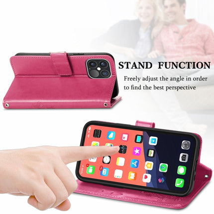 For iPhone 13 Pro Four-leaf Clover Clasp Embossed Buckle Mobile Phone Protection Leather Case with Lanyard & Card Slot & Wallet & Bracket Function(Magenta)-garmade.com