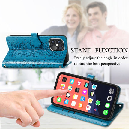 Cute Cat and Dog Embossed Horizontal Flip Leather Case with Holder & Card Slots & Wallet & Lanyard For iPhone 13 Pro Max(Blue)-garmade.com