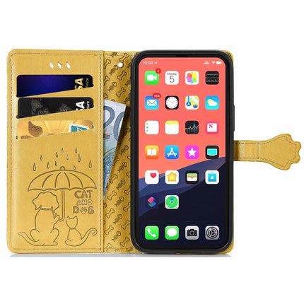 Cute Cat and Dog Embossed Horizontal Flip Leather Case with Holder & Card Slots & Wallet & Lanyard For iPhone 13 Pro Max(Yellow)-garmade.com