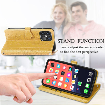 Cute Cat and Dog Embossed Horizontal Flip Leather Case with Holder & Card Slots & Wallet & Lanyard For iPhone 13 Pro Max(Yellow)-garmade.com