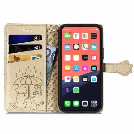 Cute Cat and Dog Embossed Horizontal Flip Leather Case with Holder & Card Slots & Wallet & Lanyard For iPhone 13 Pro Max(Gold)-garmade.com