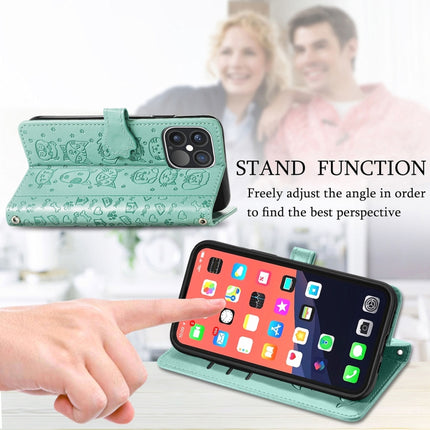 Cute Cat and Dog Embossed Horizontal Flip Leather Case with Holder & Card Slots & Wallet & Lanyard For iPhone 13 Pro Max(Green)-garmade.com
