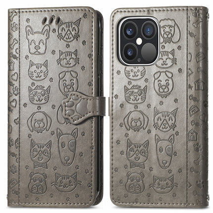 Cute Cat and Dog Embossed Horizontal Flip Leather Case with Holder & Card Slots & Wallet & Lanyard For iPhone 13 Pro Max(Gray)-garmade.com