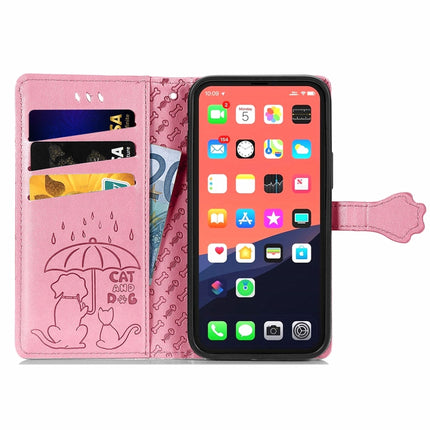 Cute Cat and Dog Embossed Horizontal Flip Leather Case with Holder & Card Slots & Wallet & Lanyard For iPhone 13 Pro(Pink)-garmade.com