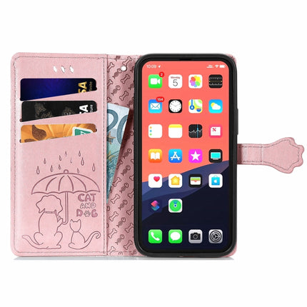 Cute Cat and Dog Embossed Horizontal Flip Leather Case with Holder & Card Slots & Wallet & Lanyard For iPhone 13 Pro(Rose Gold)-garmade.com