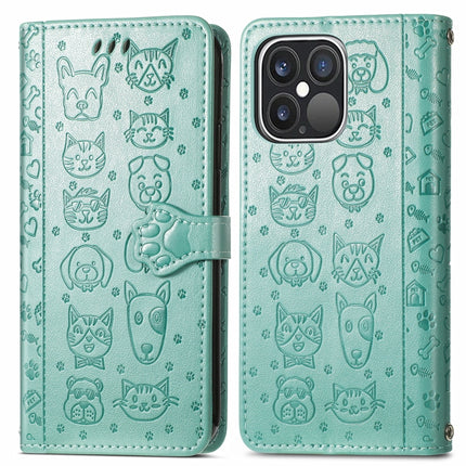 Cute Cat and Dog Embossed Horizontal Flip Leather Case with Holder & Card Slots & Wallet & Lanyard For iPhone 13 Pro(Green)-garmade.com