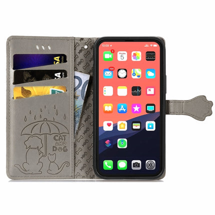 Cute Cat and Dog Embossed Horizontal Flip Leather Case with Holder & Card Slots & Wallet & Lanyard For iPhone 13 Pro(Gray)-garmade.com