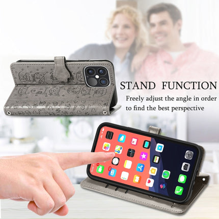 Cute Cat and Dog Embossed Horizontal Flip Leather Case with Holder & Card Slots & Wallet & Lanyard For iPhone 13 Pro(Gray)-garmade.com