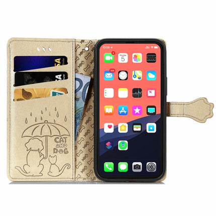 Cute Cat and Dog Embossed Horizontal Flip Leather Case with Holder & Card Slots & Wallet & Lanyard For iPhone 13(Gold)-garmade.com