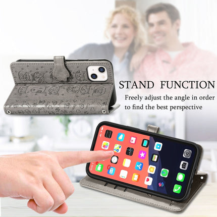 Cute Cat and Dog Embossed Horizontal Flip Leather Case with Holder & Card Slots & Wallet & Lanyard For iPhone 13 mini(Gray)-garmade.com
