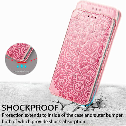 For iPhone 13 Pro Max Blooming Mandala Embossed Pattern Magnetic Horizontal Flip Leather Case with Holder & Card Slots & Wallet(Pink)-garmade.com