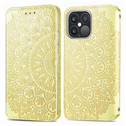 For iPhone 13 Pro Max Blooming Mandala Embossed Pattern Magnetic Horizontal Flip Leather Case with Holder & Card Slots & Wallet(Yellow)-garmade.com