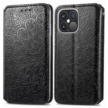 For iPhone 13 Pro Blooming Mandala Embossed Pattern Magnetic Horizontal Flip Leather Case with Holder & Card Slots & Wallet(Black)-garmade.com