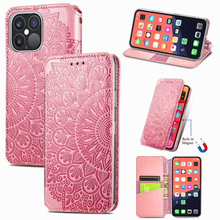 For iPhone 13 Pro Blooming Mandala Embossed Pattern Magnetic Horizontal Flip Leather Case with Holder & Card Slots & Wallet(Pink)-garmade.com