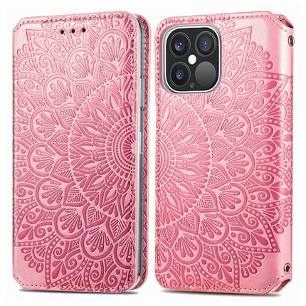 For iPhone 13 Pro Blooming Mandala Embossed Pattern Magnetic Horizontal Flip Leather Case with Holder & Card Slots & Wallet(Pink)-garmade.com