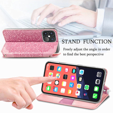 For iPhone 13 Pro Blooming Mandala Embossed Pattern Magnetic Horizontal Flip Leather Case with Holder & Card Slots & Wallet(Pink)-garmade.com