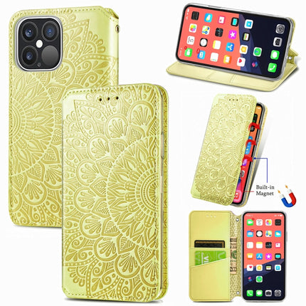 For iPhone 13 Pro Blooming Mandala Embossed Pattern Magnetic Horizontal Flip Leather Case with Holder & Card Slots & Wallet(Yellow)-garmade.com