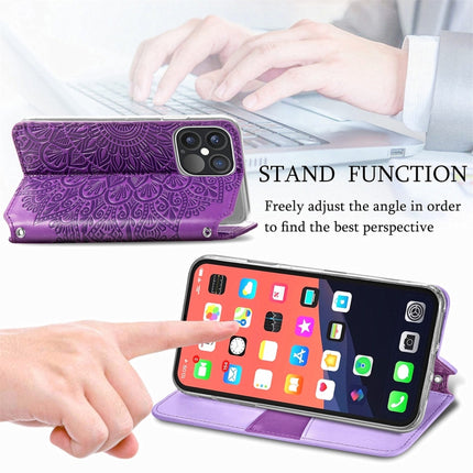 For iPhone 13 Pro Blooming Mandala Embossed Pattern Magnetic Horizontal Flip Leather Case with Holder & Card Slots & Wallet(Purple)-garmade.com