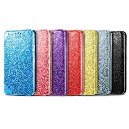 For iPhone 13 Pro Blooming Mandala Embossed Pattern Magnetic Horizontal Flip Leather Case with Holder & Card Slots & Wallet(Blue)-garmade.com